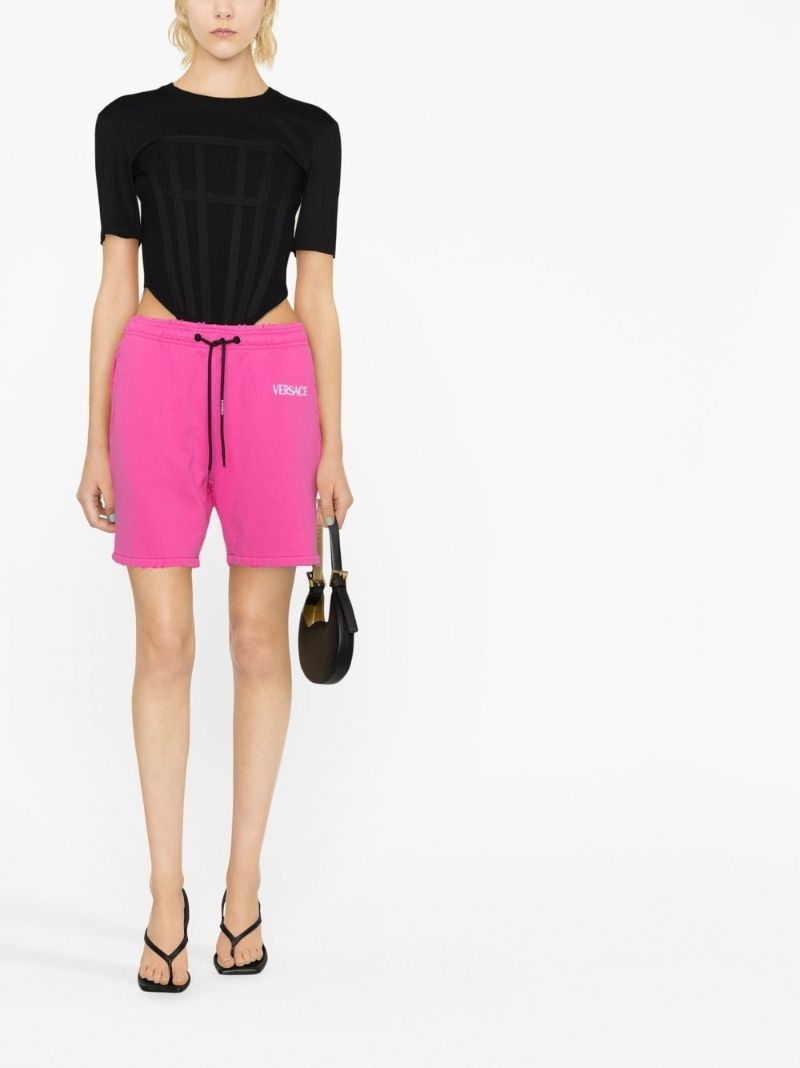Pink Embroidered-logo Drawstring Shorts