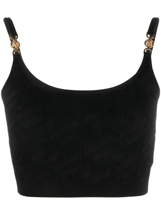 Black Medusa Motif Knitted Top