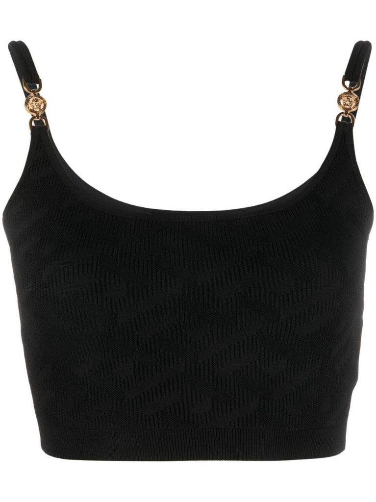 Black Medusa Motif Knitted Top