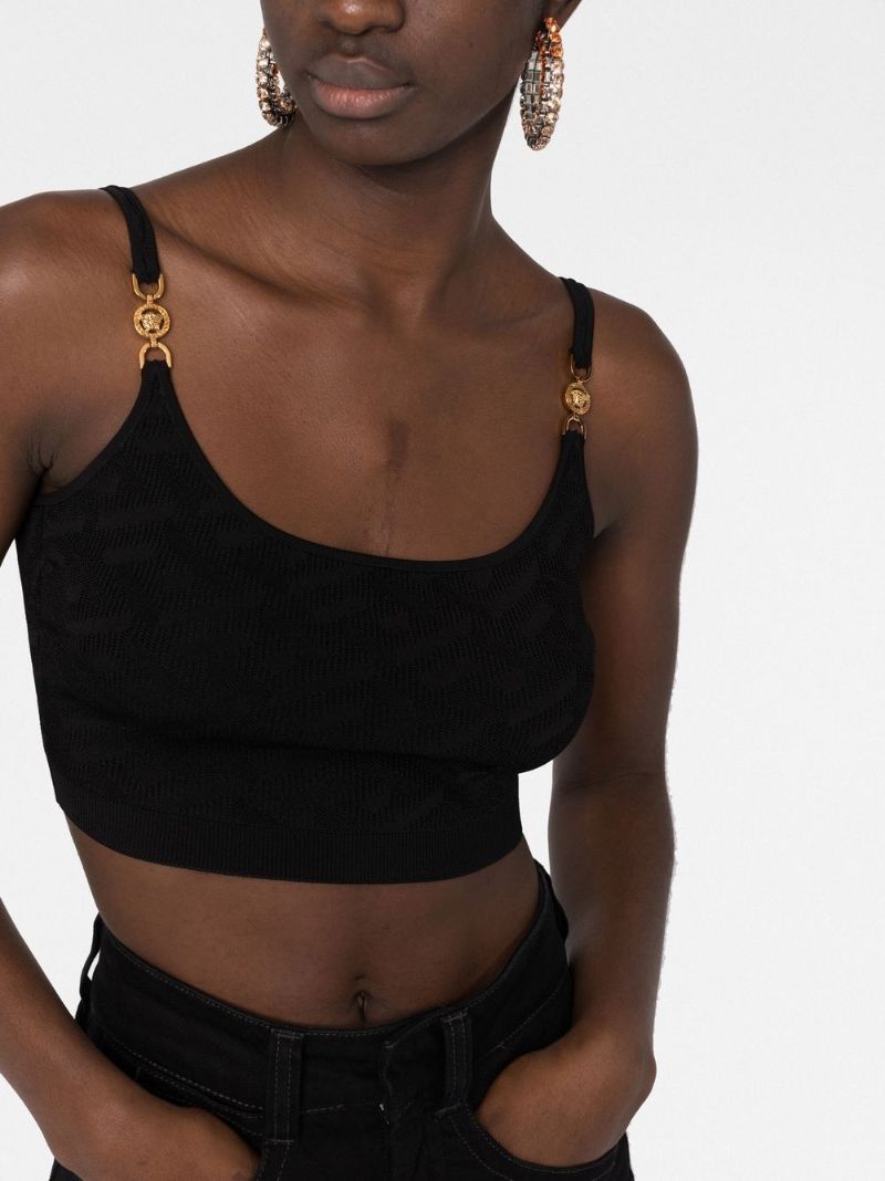 Black Medusa Motif Knitted Top