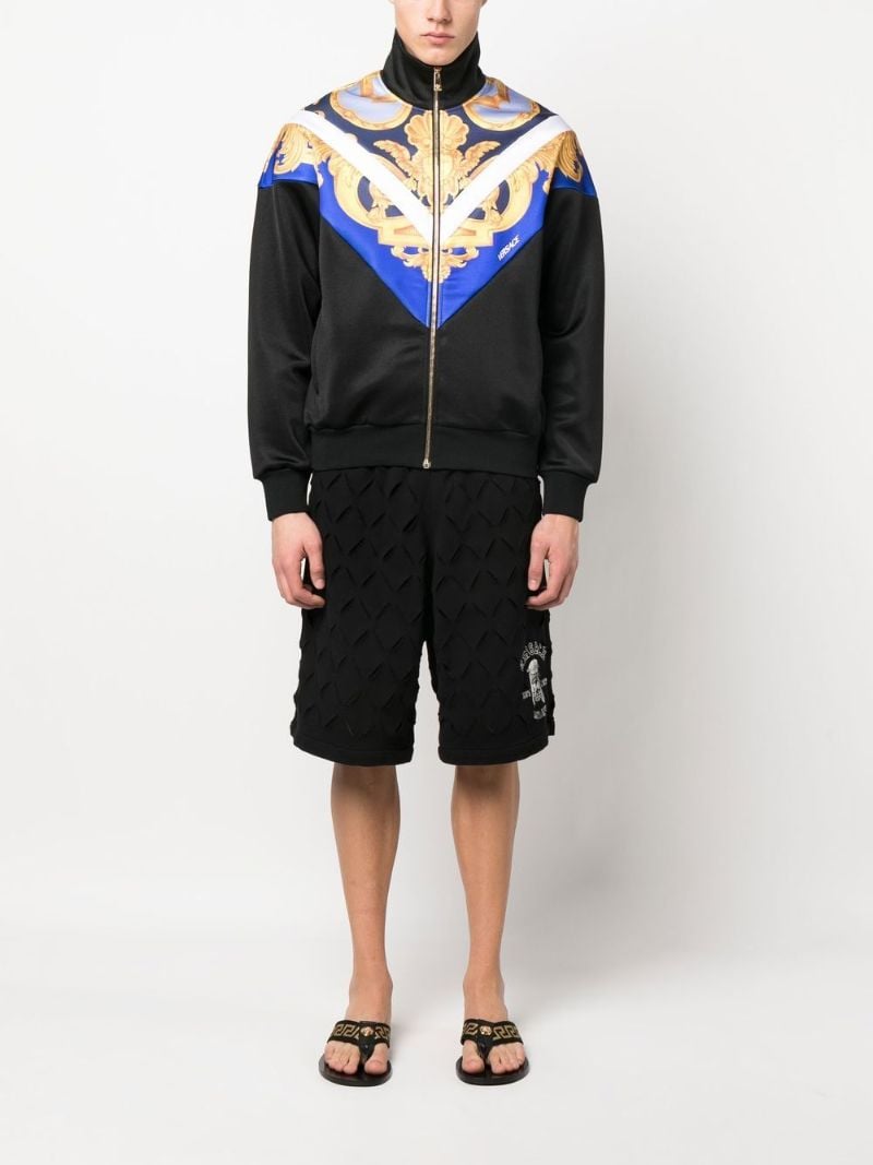 Black Barocco Print Zipped Sweatshirt