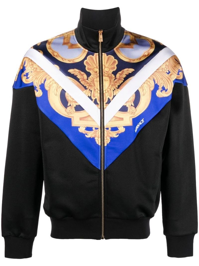 Black Barocco Print Zipped Sweatshirt