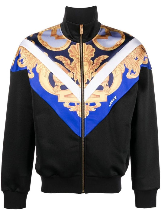Black Barocco Print Zipped Sweatshirt