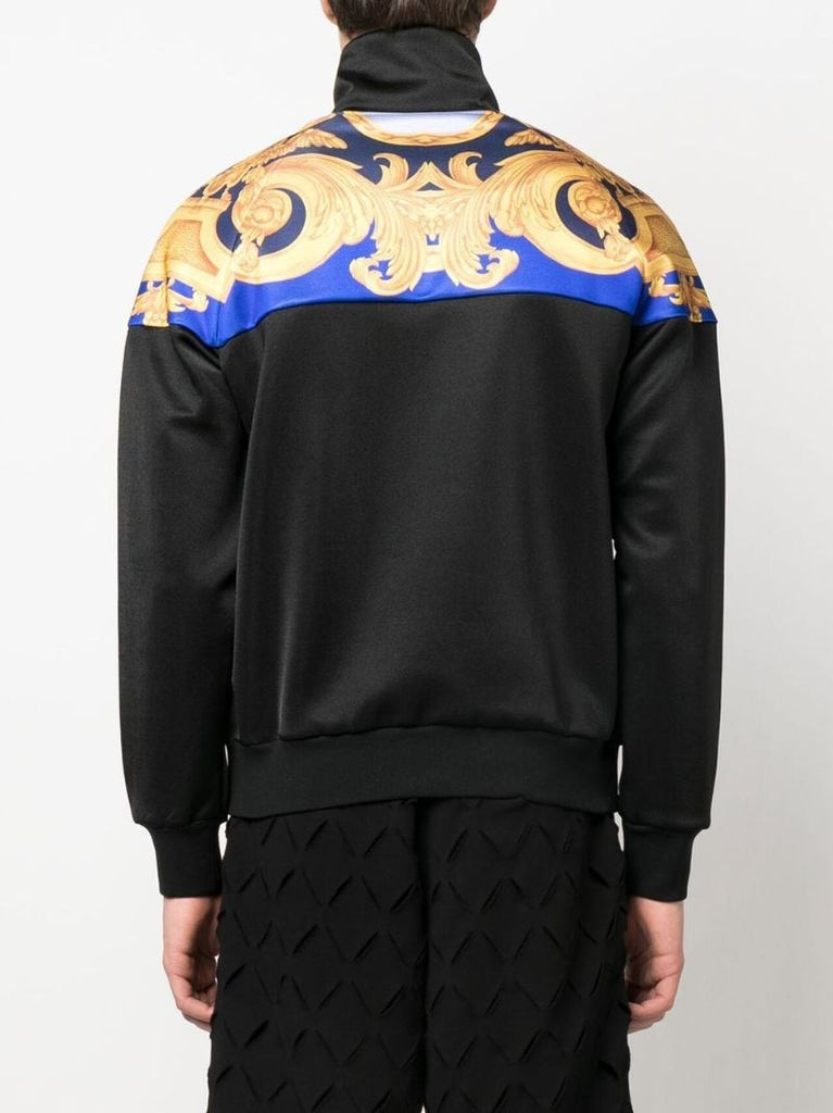 Black Barocco Print Zipped Sweatshirt