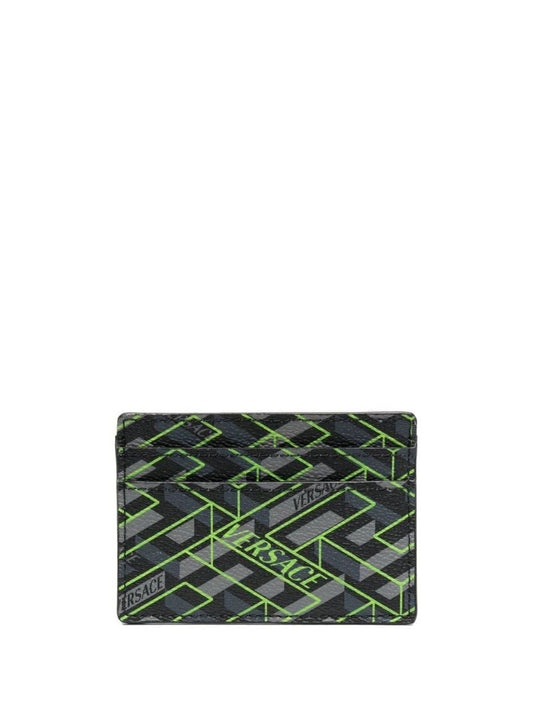 Black La Greca Leather Cardholder