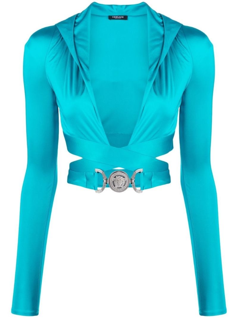 Blue Medusa Biggie Crop Hooded Top