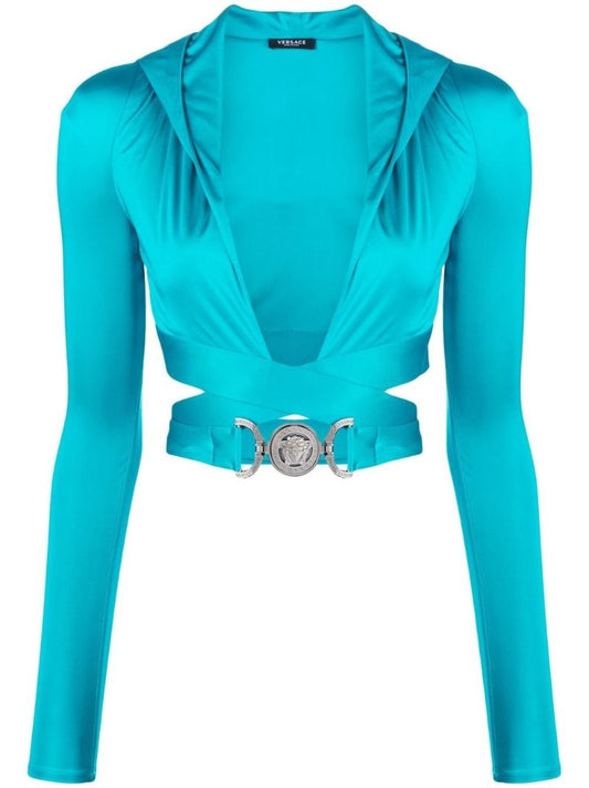 Blue Medusa Biggie Crop Hooded Top