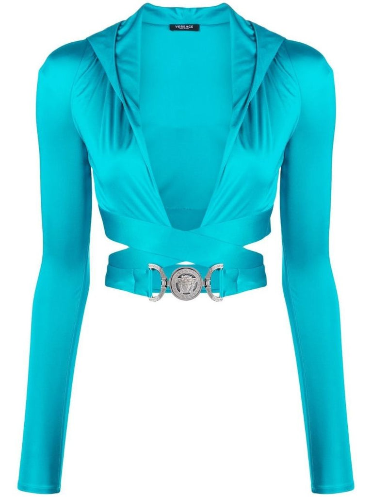 Blue Medusa Biggie Crop Hooded Top