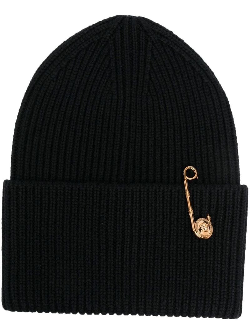Black Medusa Safety Pin Wool Beanie Hat