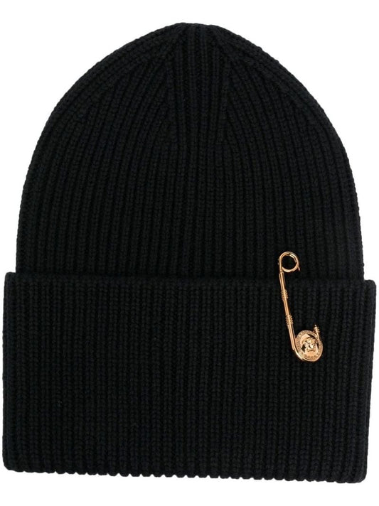 Black Medusa Safety Pin Wool Beanie Hat