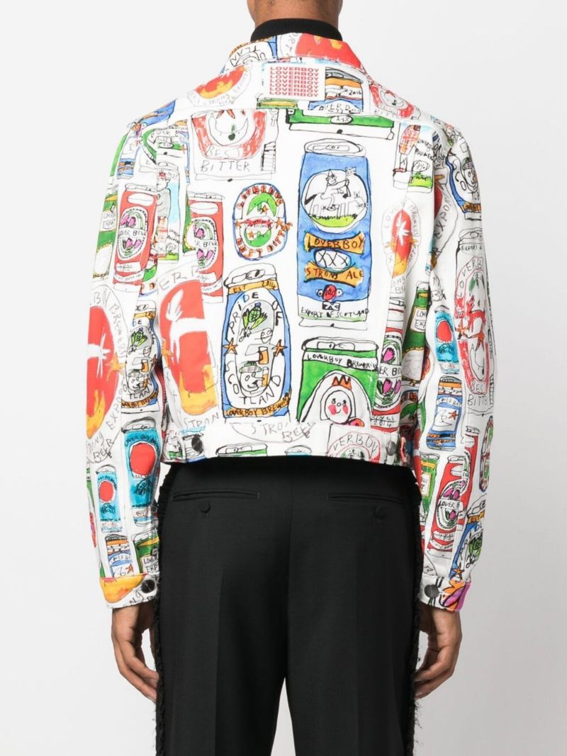 White Cartoon Print Denim Jacket