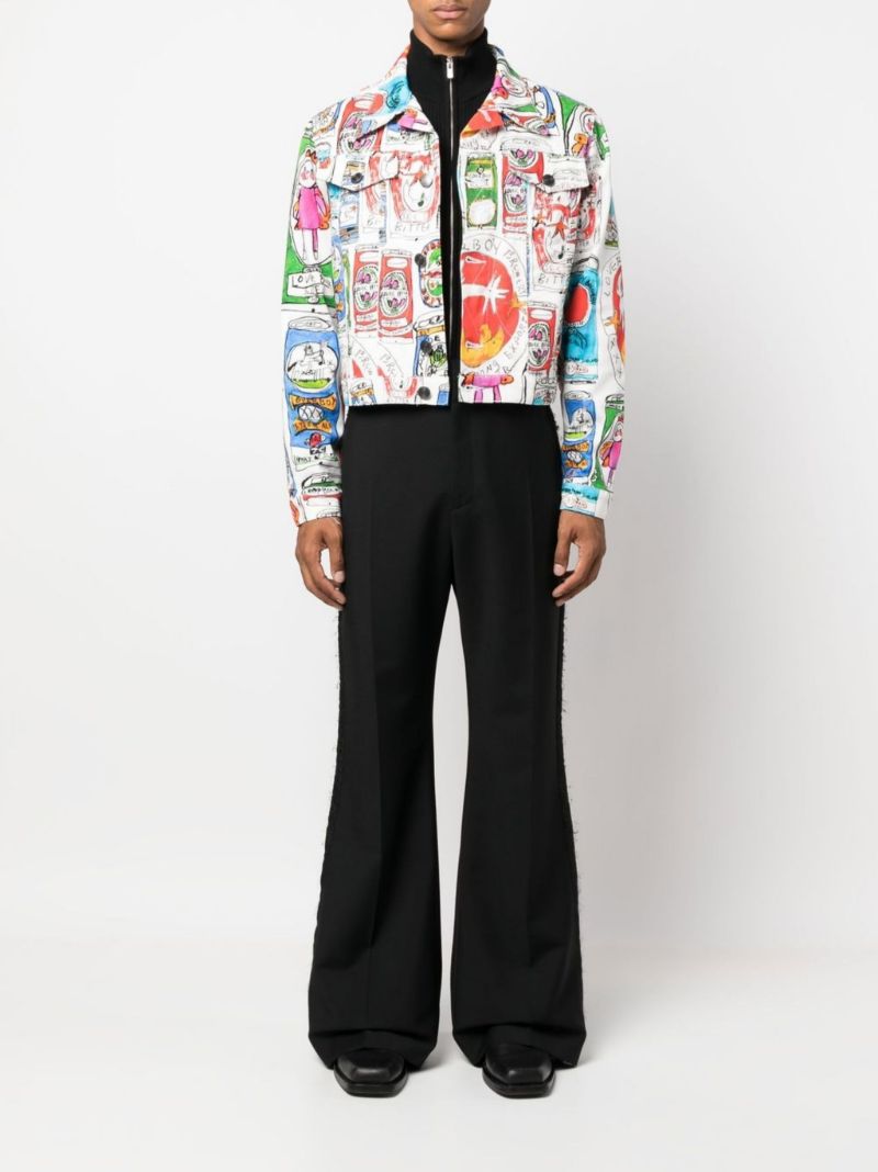 White Cartoon Print Denim Jacket