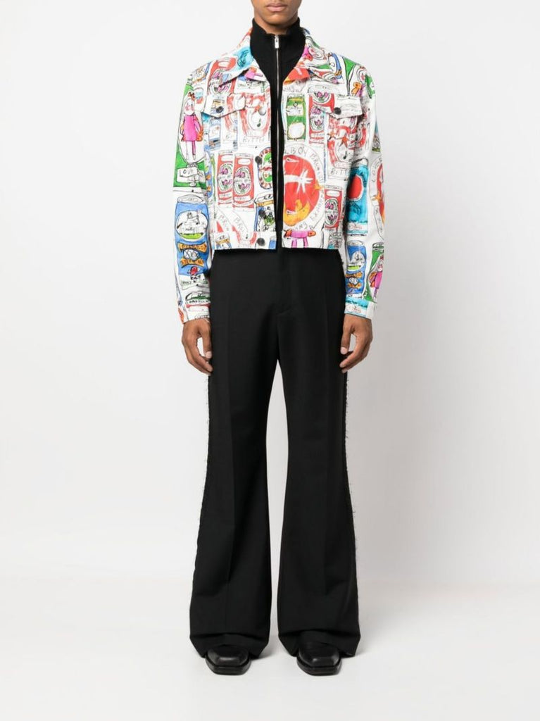 White Cartoon Print Denim Jacket