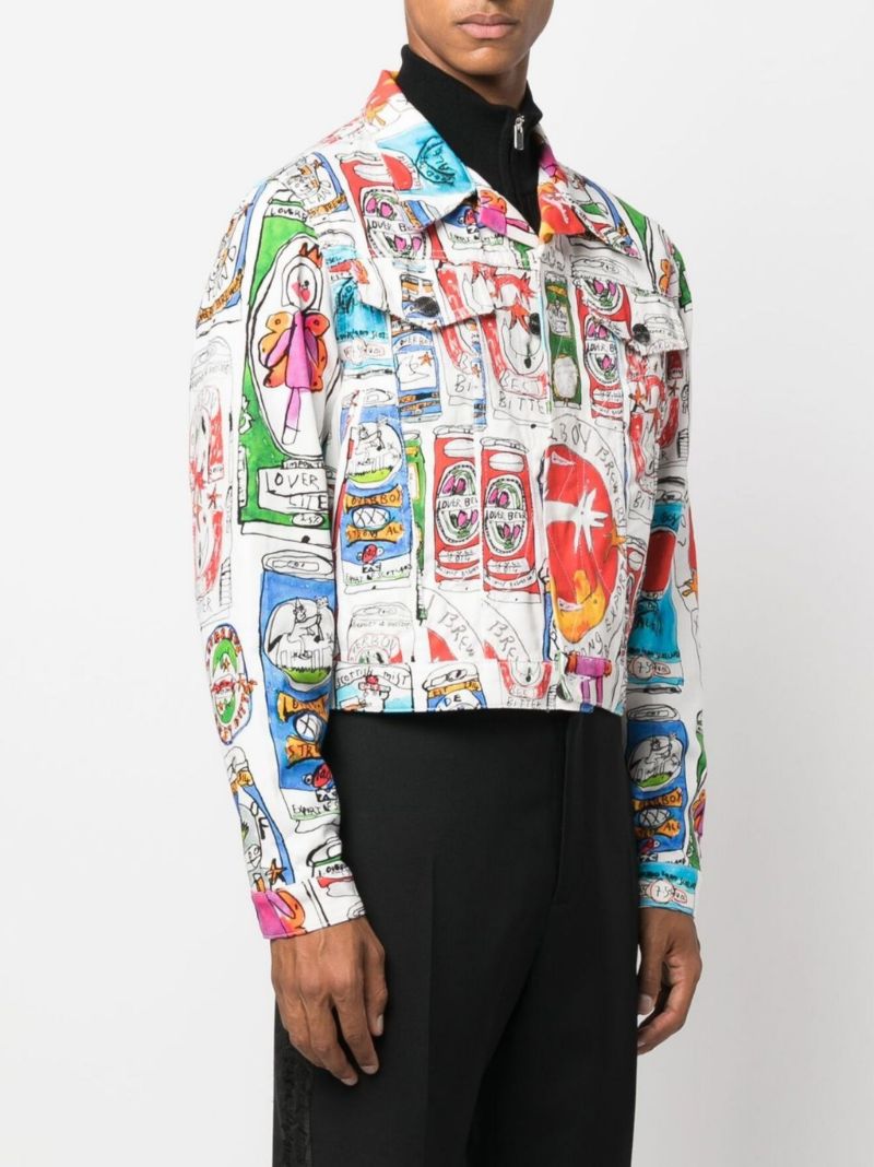 White Cartoon Print Denim Jacket
