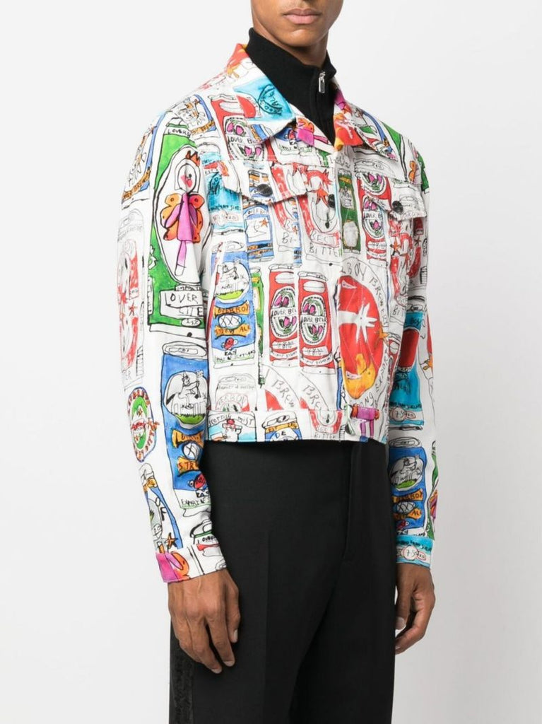 White Cartoon Print Denim Jacket