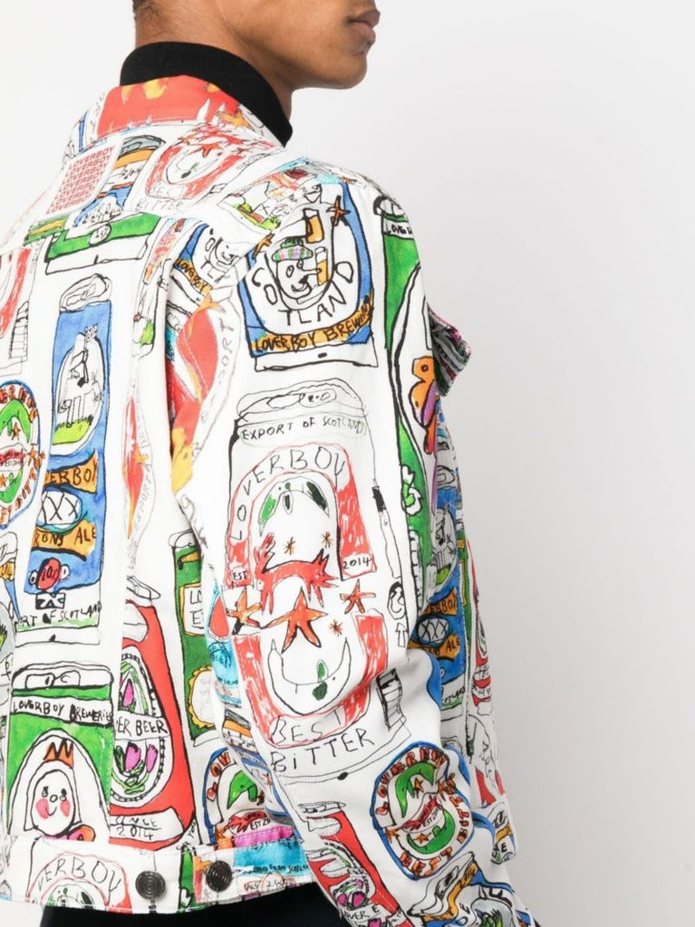 White Cartoon Print Denim Jacket