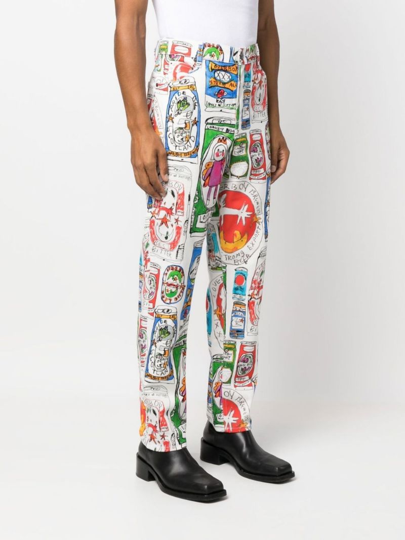 White Cartoon Print Wide-leg Jeans