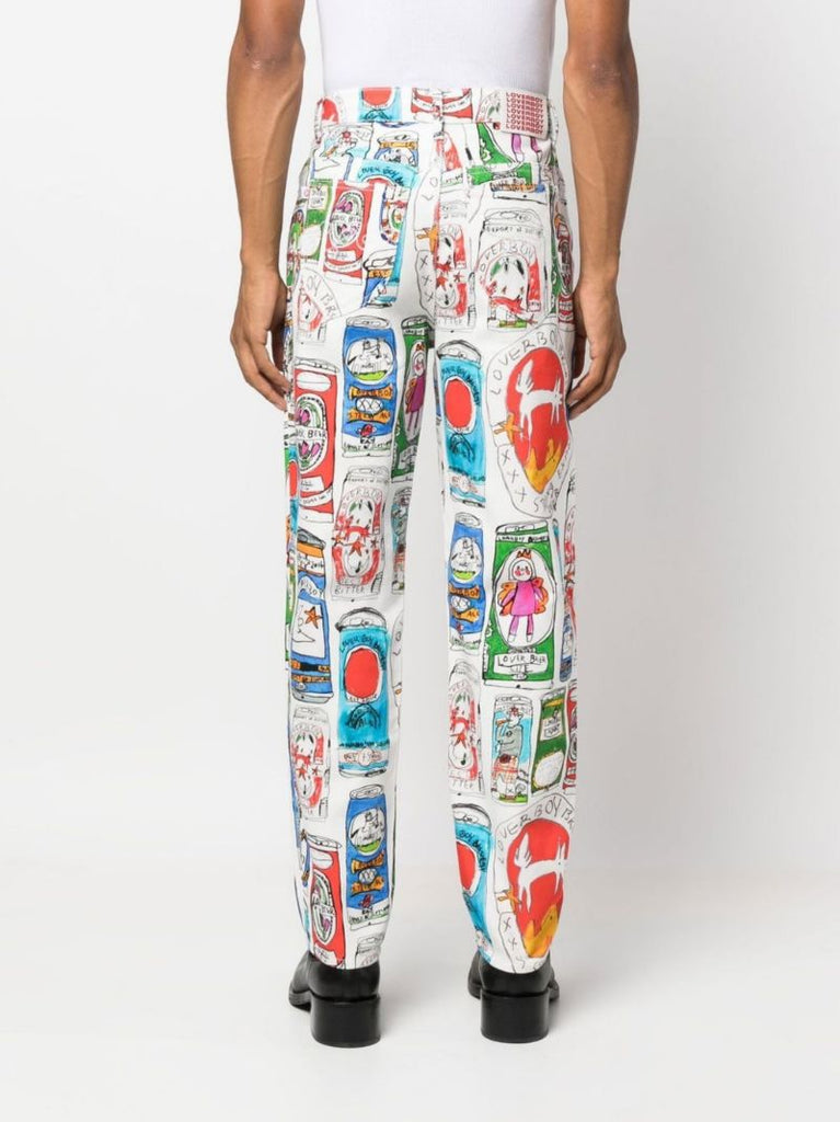 White Cartoon Print Wide-leg Jeans