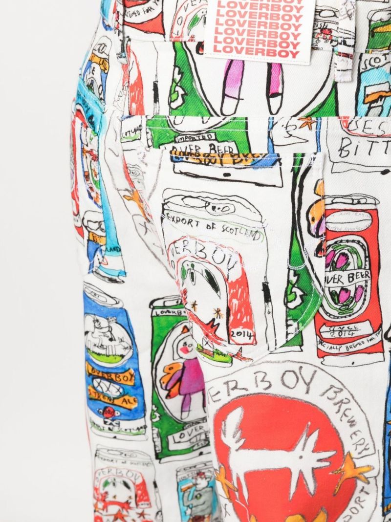White Cartoon Print Wide-leg Jeans