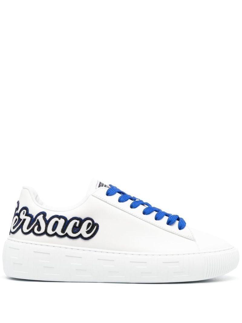 White Logo AppliquÃ_x0083_Â© Leather Sneakers
