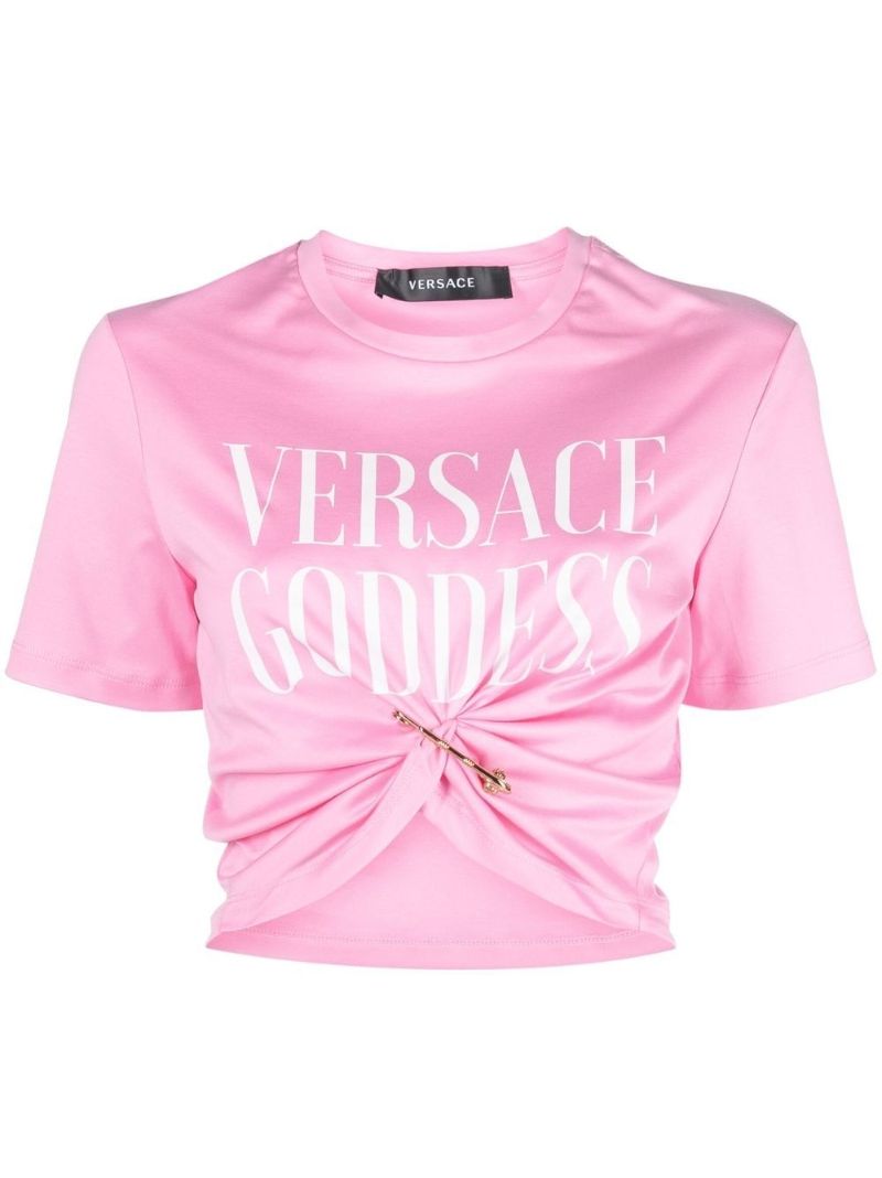 Pink Goddess Safety Pin Cropped T-shirt