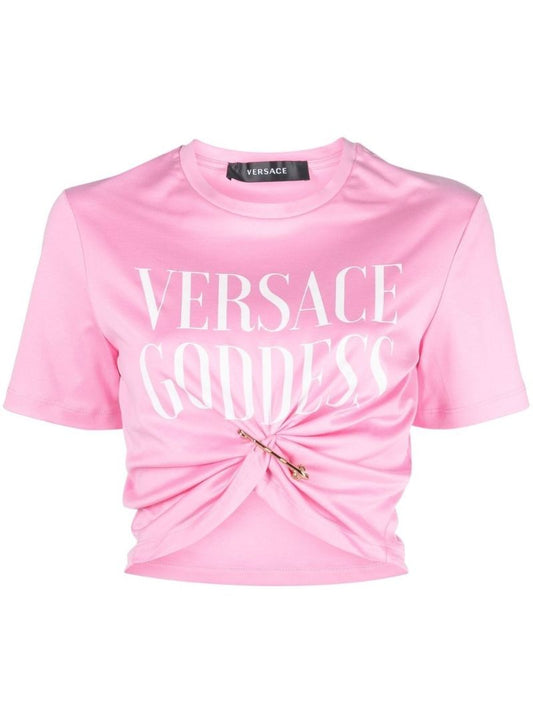 Pink Goddess Safety Pin Cropped T-shirt