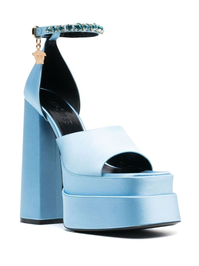 Blue Medusa Charm Platform Sandals