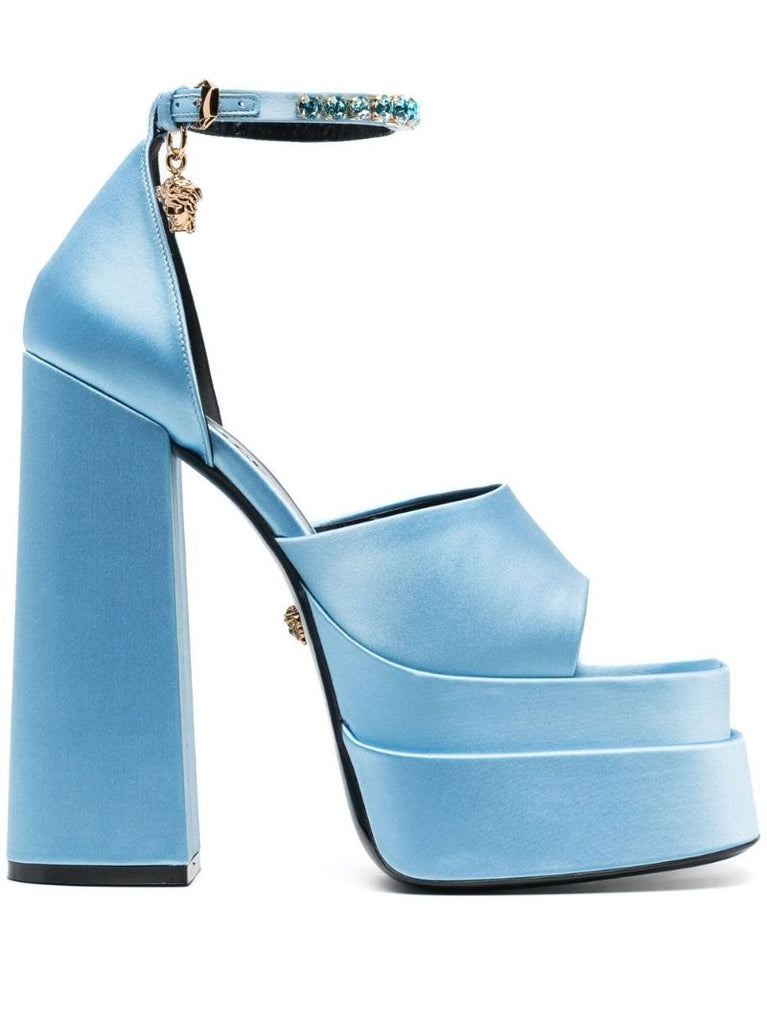 Blue Medusa Charm Platform Sandals