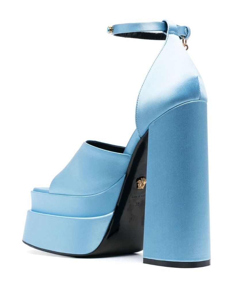 Blue Medusa Charm Platform Sandals