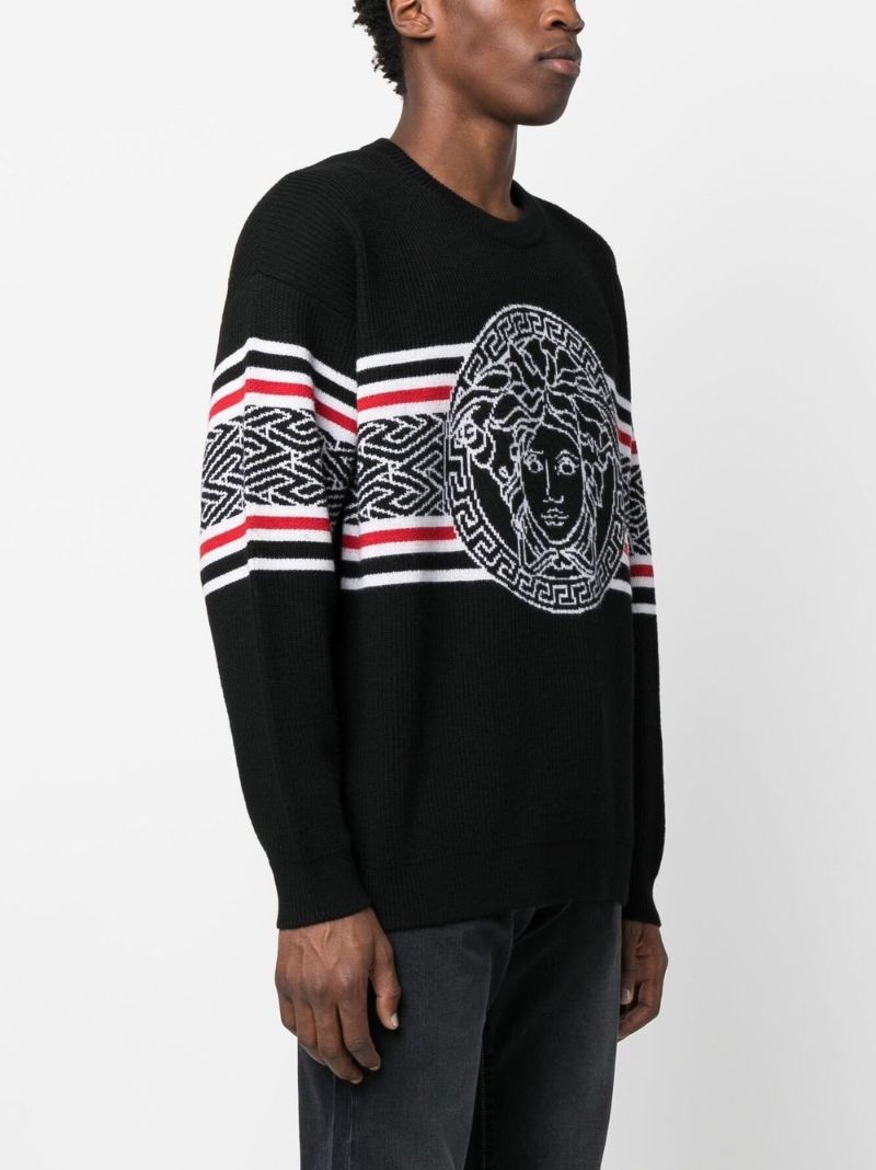 Black Medusa Head Intarsia Wool Sweater