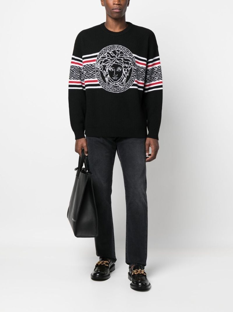 Black Medusa Head Intarsia Wool Sweater