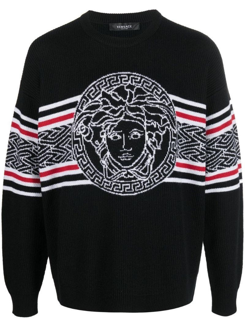 Black Medusa Head Intarsia Wool Sweater