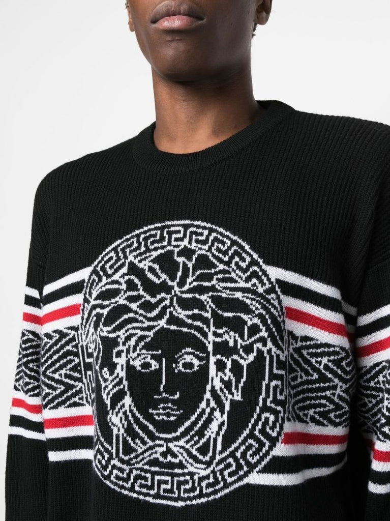 Black Medusa Head Intarsia Wool Sweater