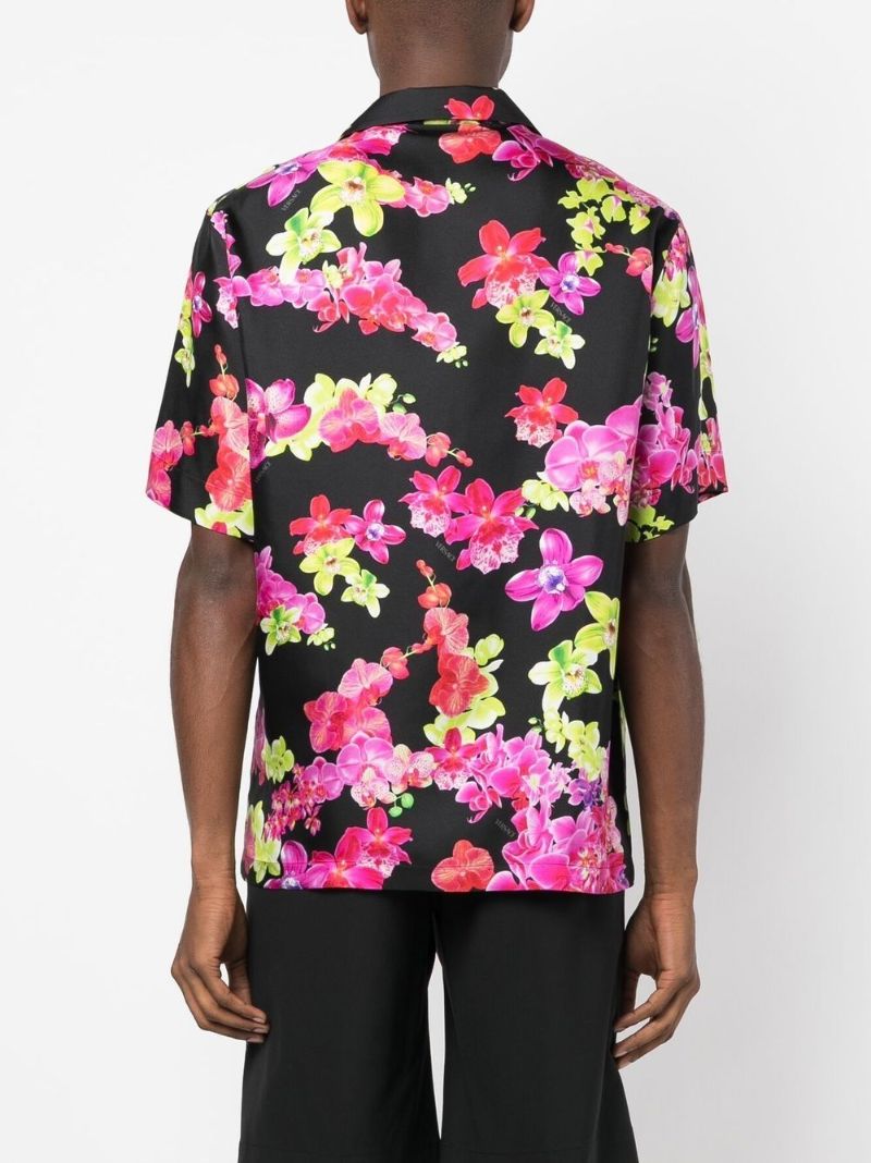 Black Floral Print Silk Shirt