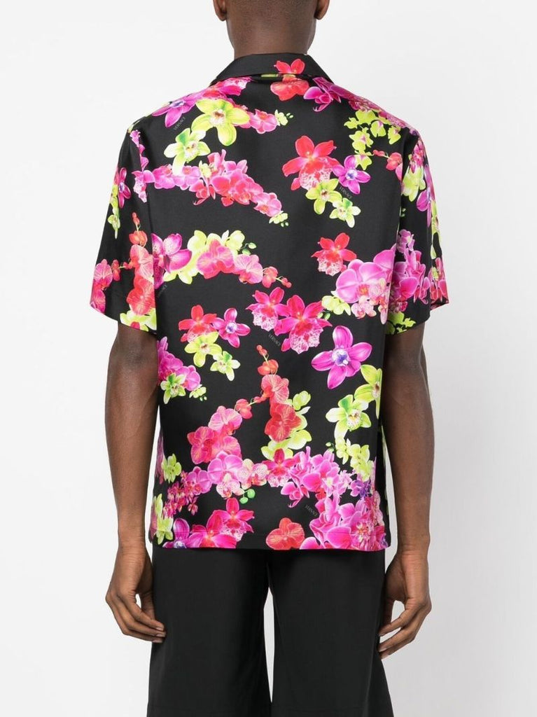 Black Floral Print Silk Shirt