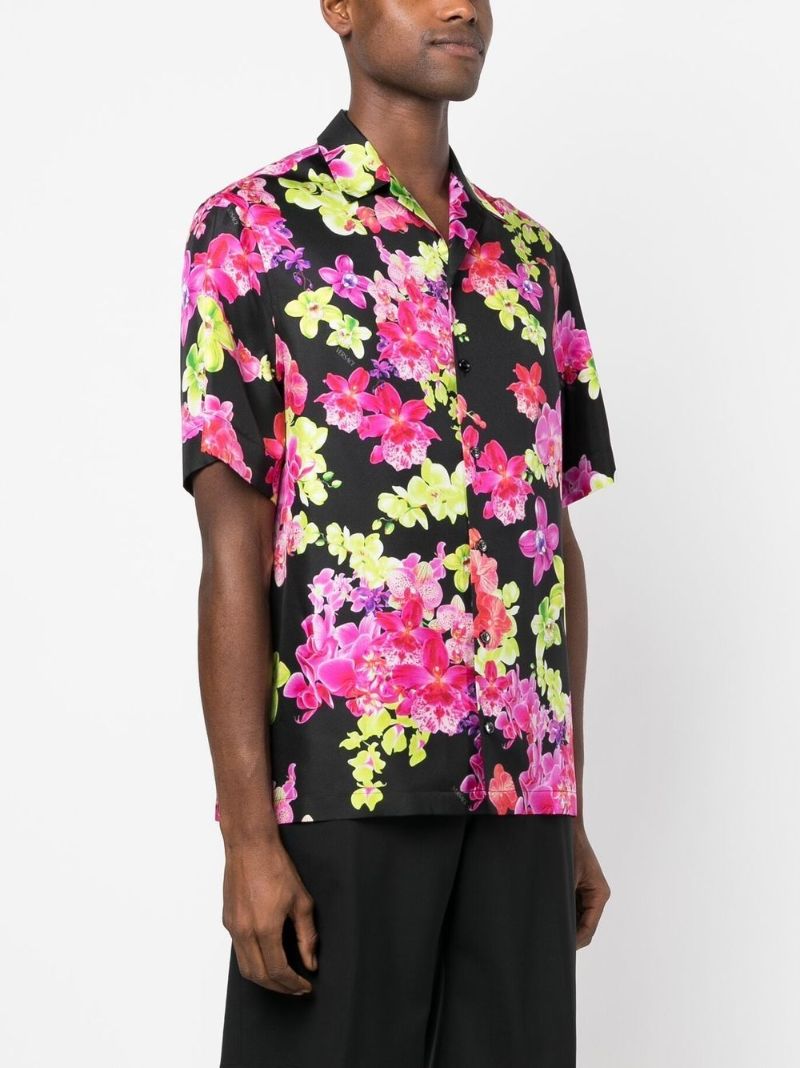 Black Floral Print Silk Shirt