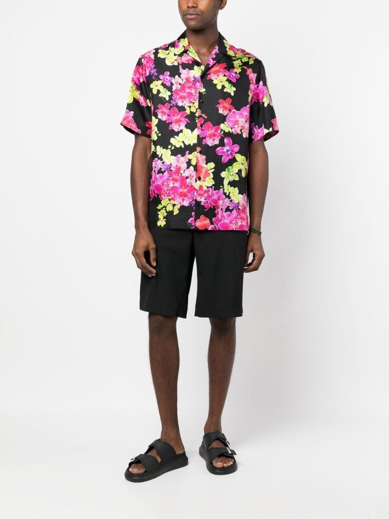 Black Floral Print Silk Shirt