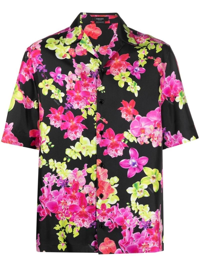 Black Floral Print Silk Shirt