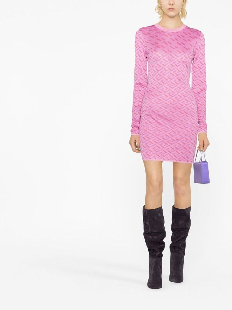 Pink La Greca Jacquard Mini Dress