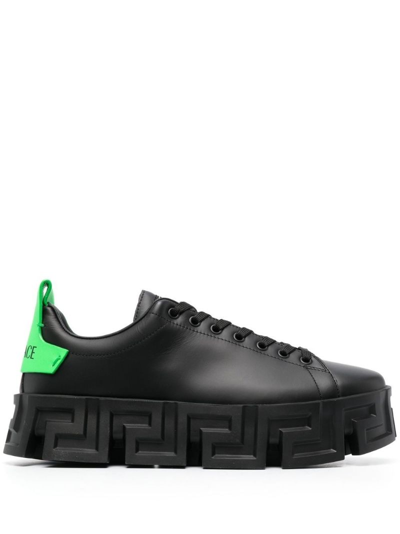 Black Greca Leather Sneakers