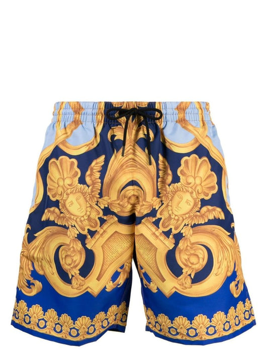 Blue Baroque Pattern Swim Shorts