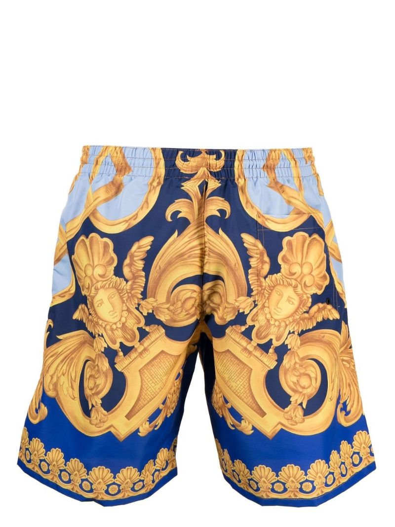Blue Baroque Pattern Swim Shorts