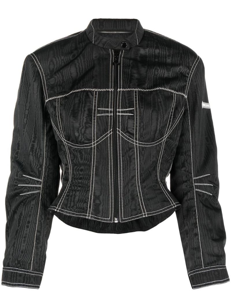 Black Topstitched MoirÃ_x0083_Â© Jacket