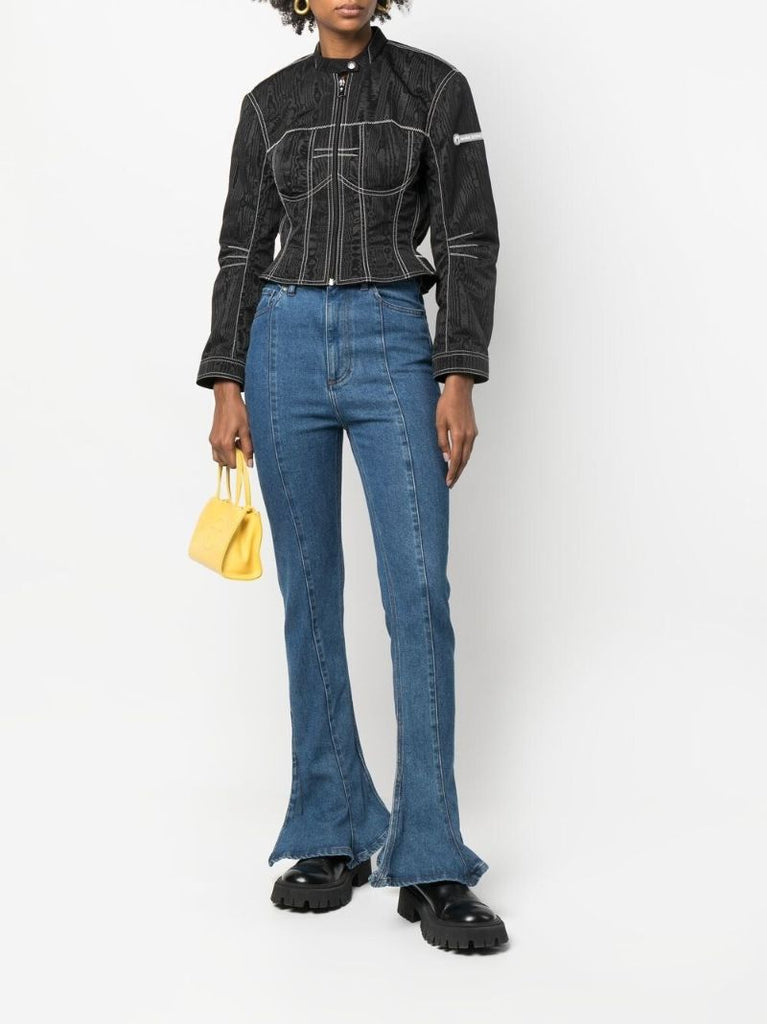 Black Topstitched MoirÃ_x0083_Â© Jacket