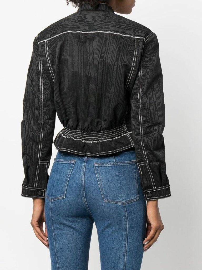 Black Topstitched MoirÃ_x0083_Â© Jacket