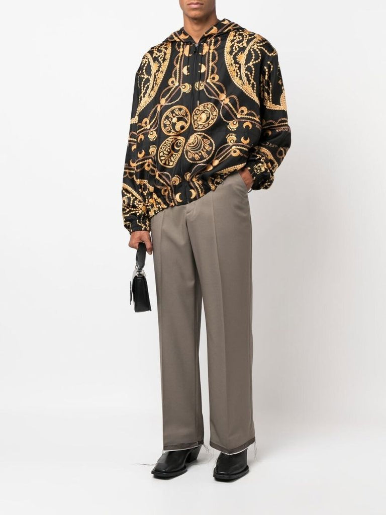 Black Ornament Jewelry Print Silk Jacket