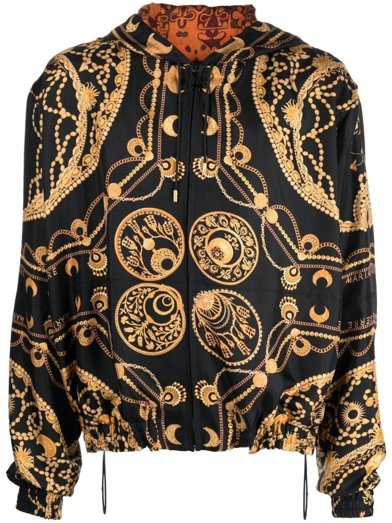 Black Ornament Jewelry Print Silk Jacket