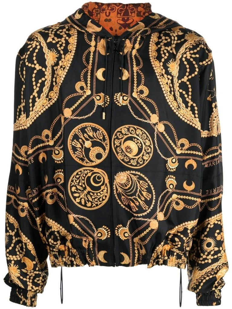 Black Ornament Jewelry Print Silk Jacket