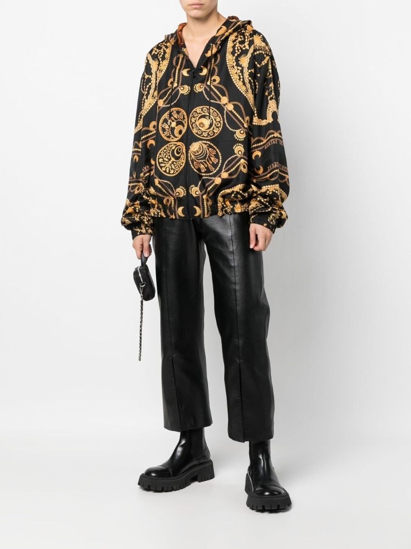 Black Ornament Jewelry Print Silk Jacket