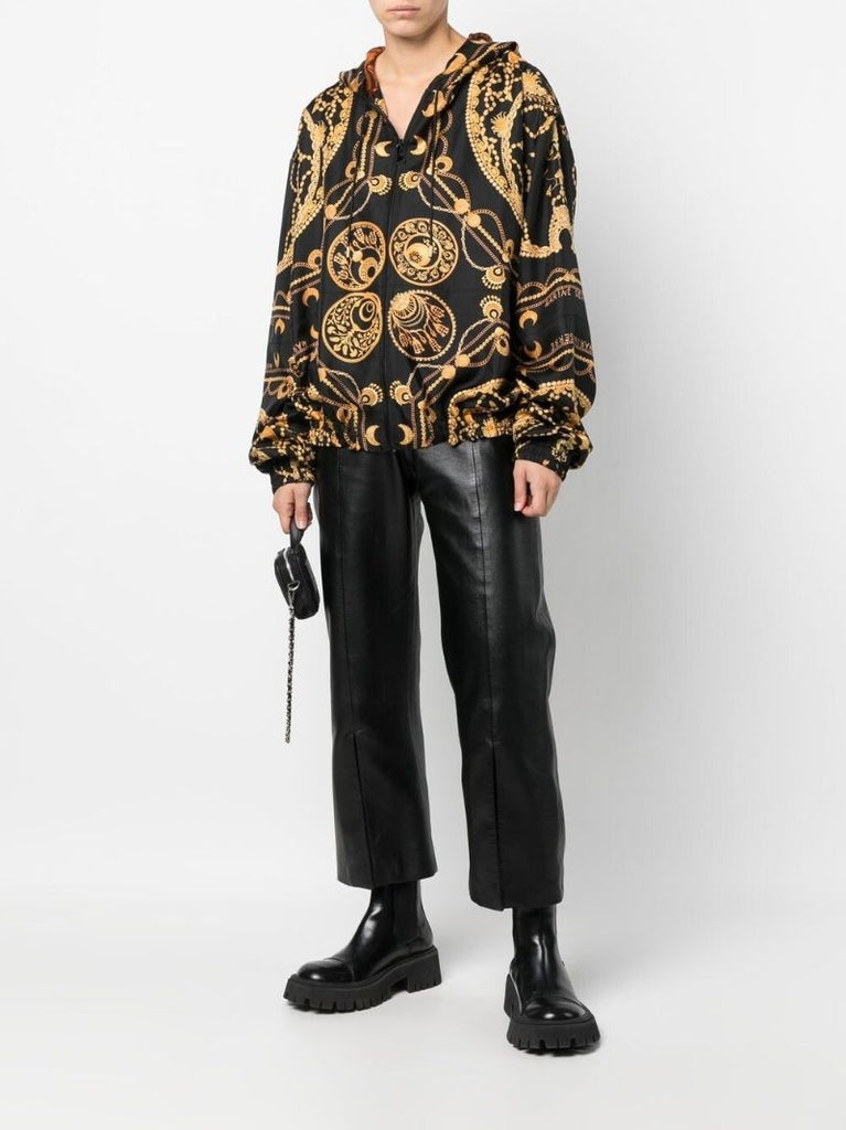 Black Ornament Jewelry Print Silk Jacket